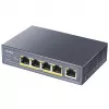 Switch de red Cudy GS1005P — 5 puertos Gigabit Ethernet con 4 puertos PoE, 60 W de potencia total, carcasa metálica, montaje en rack