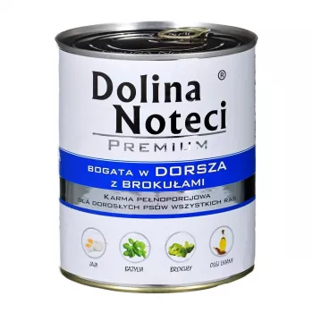Comida húmeda para perros dolina noteci Premium — bacalao y brócoli, 800 g, perros adultos, sin cereales, sin gluten