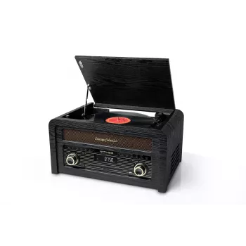 Tocadiscos muse MT-115 W — negro/dorado, 33-45-78 rpm, brazo de lectura en J, control de volumen giratorio, 240V AC