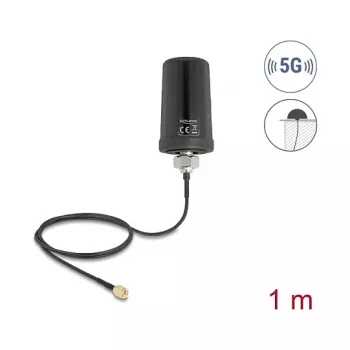 Antena externa DELOCK 81473 — 5G LTE, GNSS, Wi‑Fi 6, conector SMA, ganancia 1,1–4,0 dBi, omnidireccional