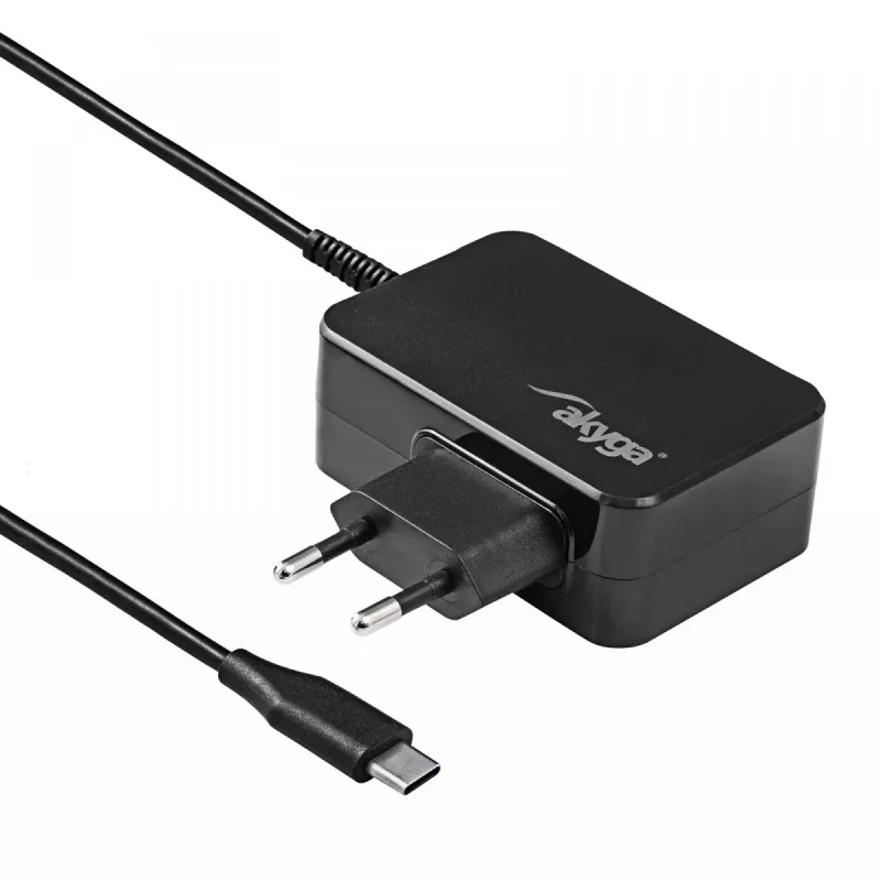 Fuente de alimentación para portátil USB-C GaN Akyga AK-ND-82 90 W, PD 3.0, 5–20 V, cable de 1,8 m, negro