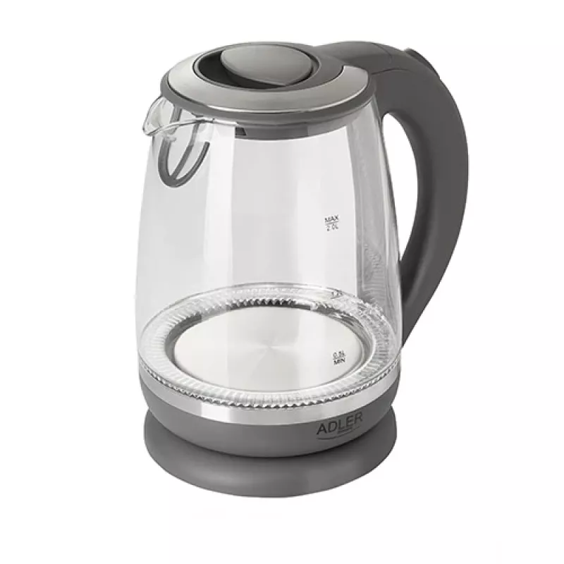 Adler | Hervidor | AD 1286 | Estándar | 2200 W | 2 L | Plástico/Cristal | Base giratoria 360° | Gris/Transparente