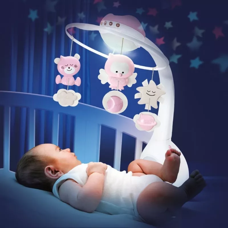 Caja de música para bebés B-kids 3en1 Infantino 150302050 – rosa polvo, juguete relajante 3 en 1