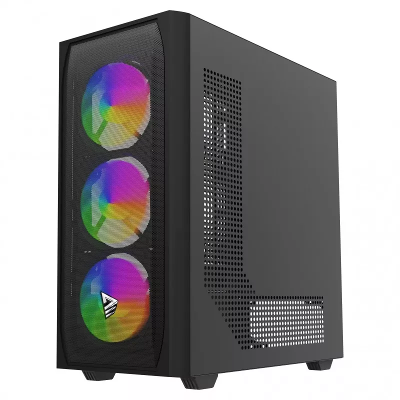 Caja de PC SAVIO Noctis Flow RGB — Cube, ATX/Mini-ITX, 3 ventiladores frontales de 120 mm, ventana lateral de cristal templado, GPU máx. 35 cm