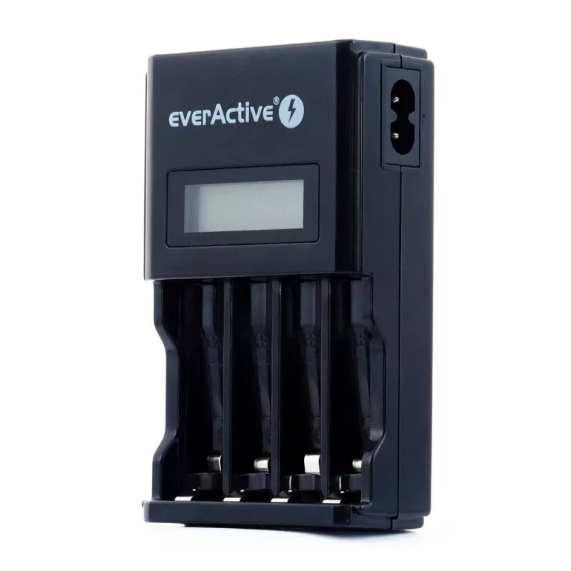Cargador de baterías everActive NC450B — cargador de 4 celdas AAA, 110/230V AC, negro
