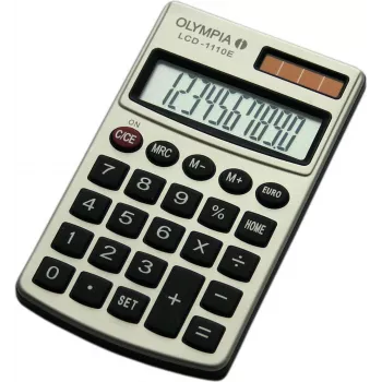 Calculadora de bolsillo básica Olympia LCD 1110 E — 10 dígitos, pantalla de 1 línea, plata
