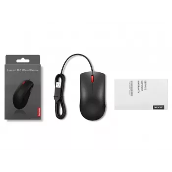 Ratón USB-A con cable Lenovo 120 — negro, ambidiestro, 1600 DPI, 3 botones, cable de 1,5 m