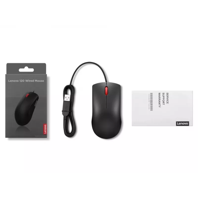 Lenovo 120 GY51L52636 ratón óptico con cable, USB-A, 3 botones, cable de 1,5 m, negro