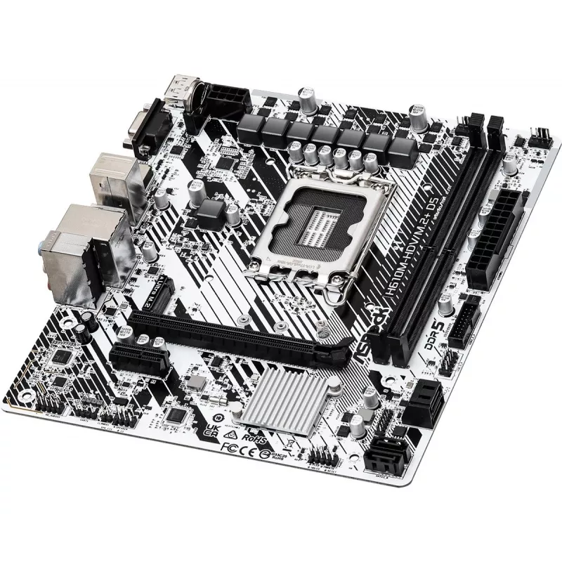 ASRock H610M-HDV/M.2+ D5 placa base, Intel H610, LGA 1700, Micro-ATX, 2x DDR5 DIMM (máx. 96 GB), PCIe 4.0 x16, 1x M.2, 4x SATA III, HDMI, DisplayPort, VGA, USB-C 3.2 Gen 1, Gigabit LAN