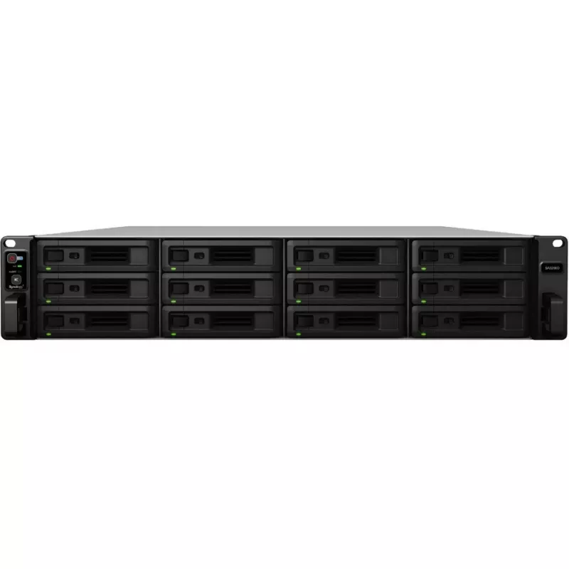 Synology SA3200D servidor NAS, 12 bahías, montaje en rack, RAID 0/1/5/6/10/JBOD/RAID F1, 16 GB RAM, GbE/10GbE, iSCSI, 2U (SA3200D)
