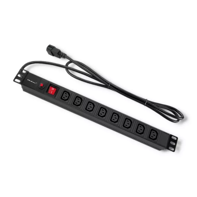 Qoltec 53998 regleta de enchufes para RACK 19 | 1U | 10A | PDU | 8xIEC C13 | 2m
