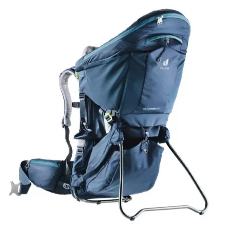 Mochila portabebés Deuter Kid Comfort Pro, azul, poliamida, máx. 22 kg, protección solar, bolsillo lateral