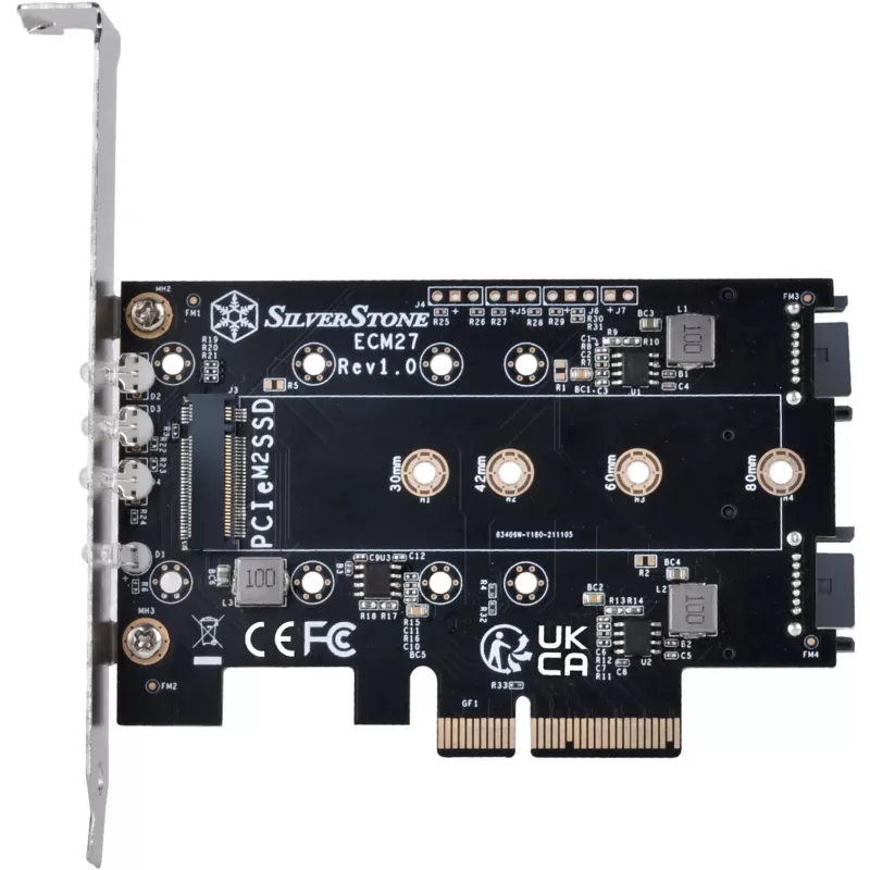 Tarjeta adaptadora Silverstone SST-ECM27 M.2/SATA, PCIe 4.0, 1x M-Key, 2x SATA 6G - Low Profile