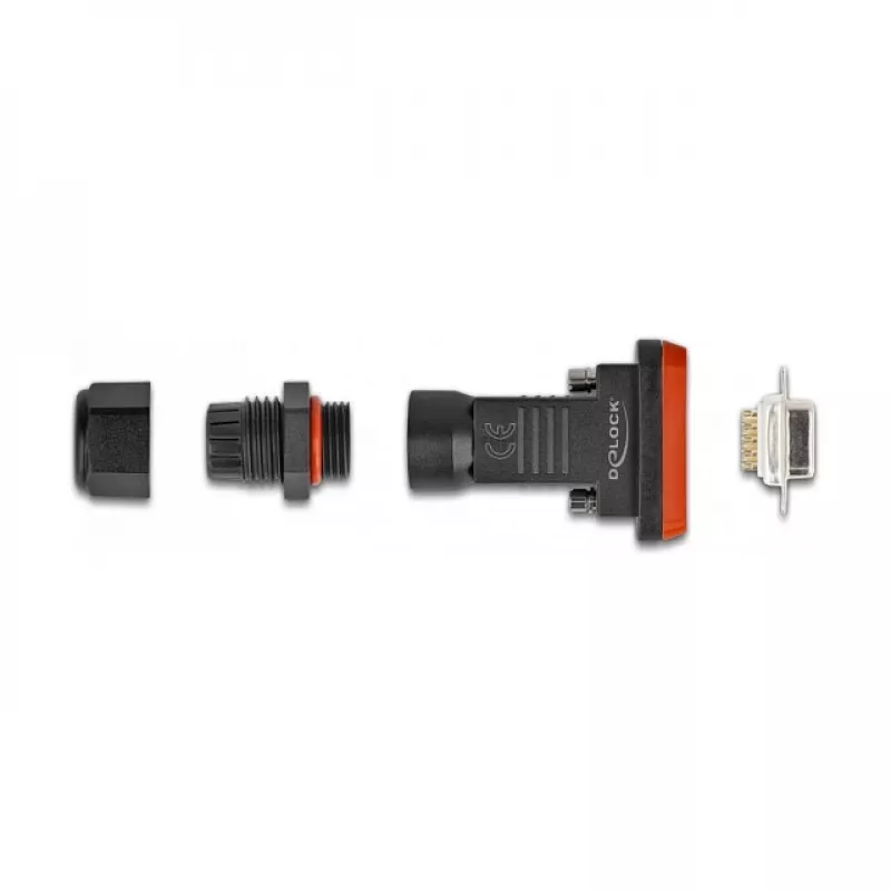 DeLOCK D-Sub de 9 pines conector hembra IP67 conector impermeable negro naranja