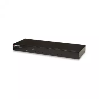 Conmutador KVM Intellinet 8 puertos para rack, combo USB + PS/2, visualización en pantalla, cables incluidos (conector europeo de 2 pines)