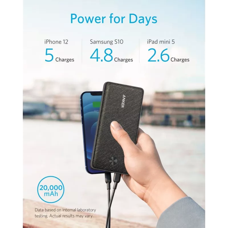 Batería externa USB 20000MAH negra/A1365G11 ANKER