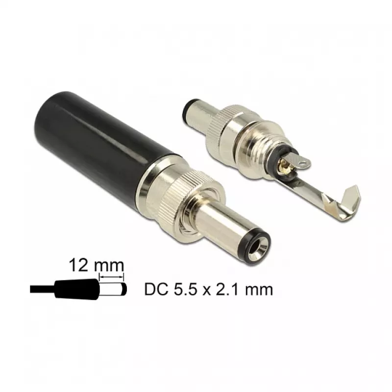 DeLOCK 89915 conector DC 5,5 x 2,1 mm, 12 mm, para soldar, 2 A