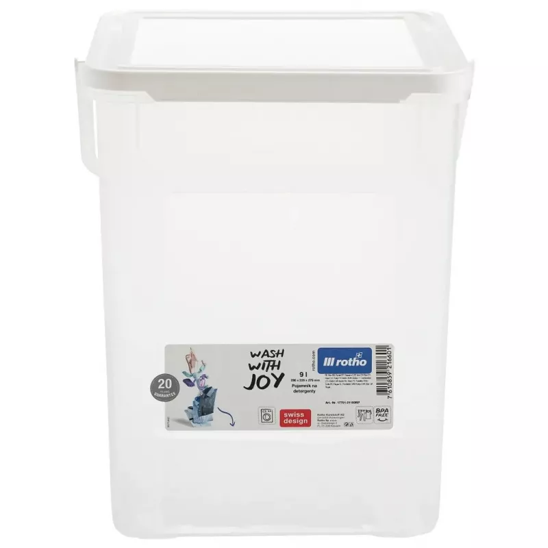 Dosificador de detergente de plástico Rotho Basic 9 L modelo 1770101100RP, blanco, tapa, orificio para colgar