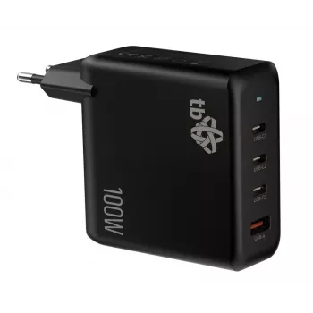 Cargador de pared 3x USB-C + USB-A Power Delivery negro, GaN 100W