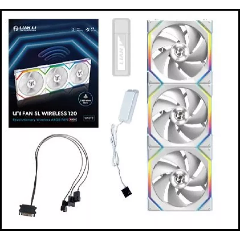 Lian Li UNI FAN SL Wireless 120 ARGB PWM ventilador para caja, 120 mm, pack de 3 con controlador, blanco