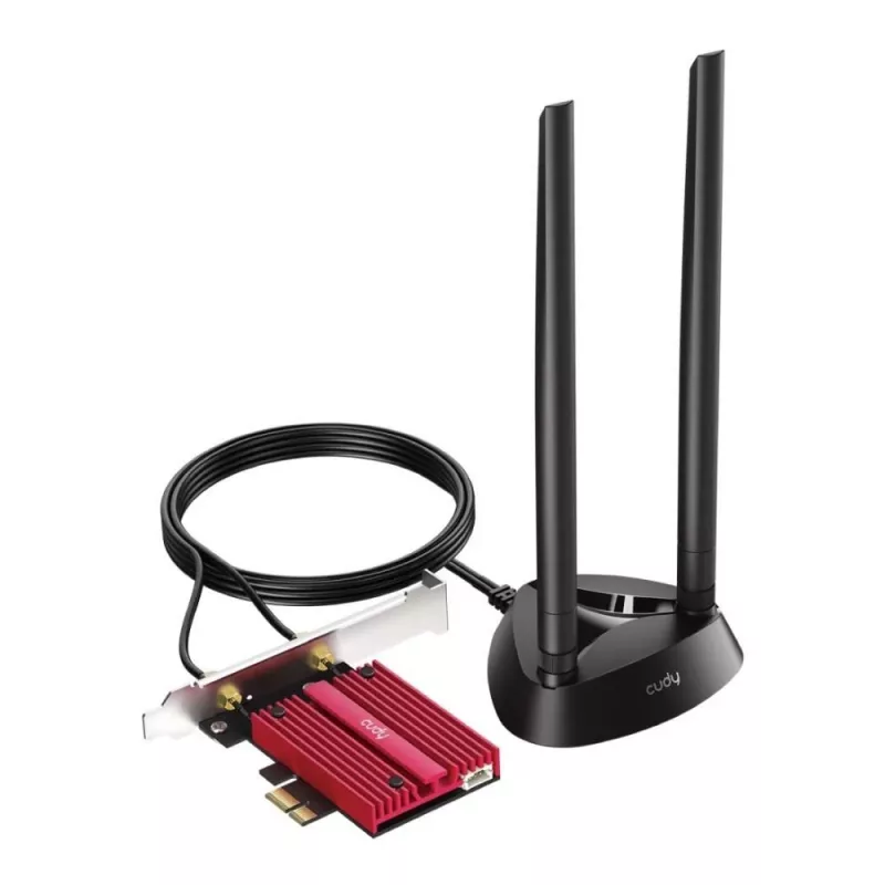 Tarjeta de red WLAN Bluetooth interna Cudy WE9300S PCIe, Wi-Fi 7 (802.11be) tribanda 2.4/5/6 GHz, 5765 Mbit/s, Bluetooth 5.4, antena externa 2x2