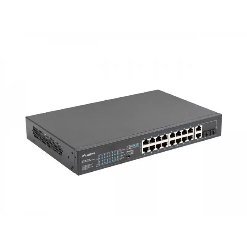Lanberg RSFE-16P-2C-250 switch PoE+ no gestionable, 16x 10/100 PoE+, 2x combo Gigabit, 250 W, rack 1U