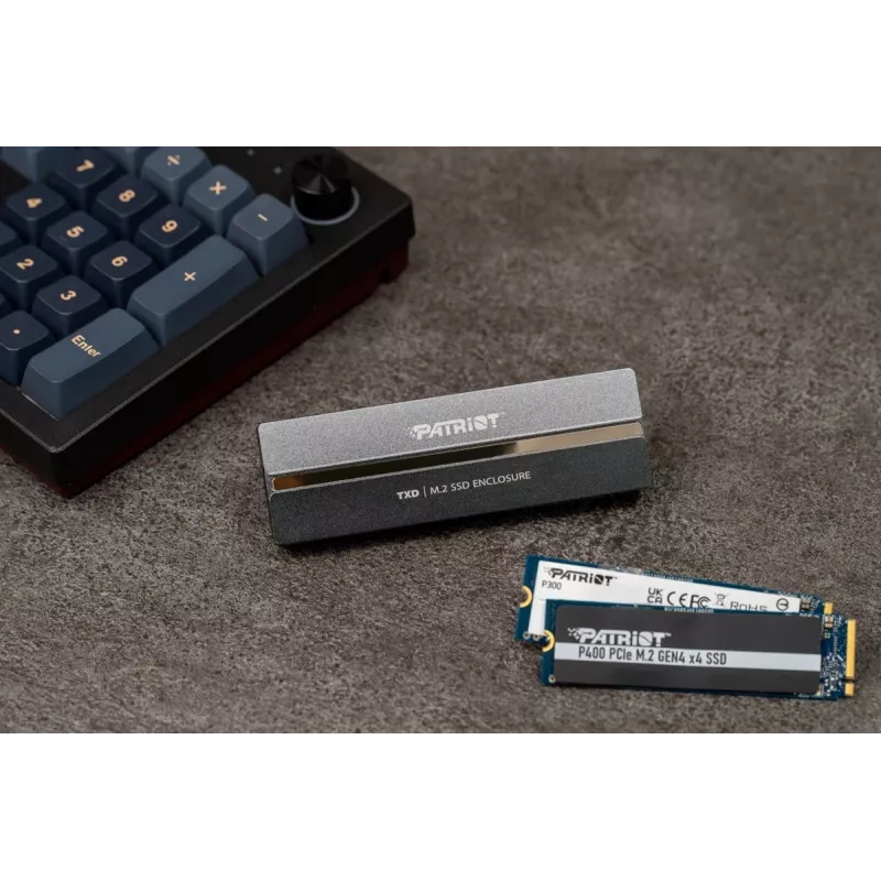 Carcasa Patriot TXD PV810UPNGM para SSD M.2 NVMe, USB-C 3.2 Gen 2 (10 Gbit/s), M.2 2280, NVMe 1.3, hasta 8 TB, aluminio, gris