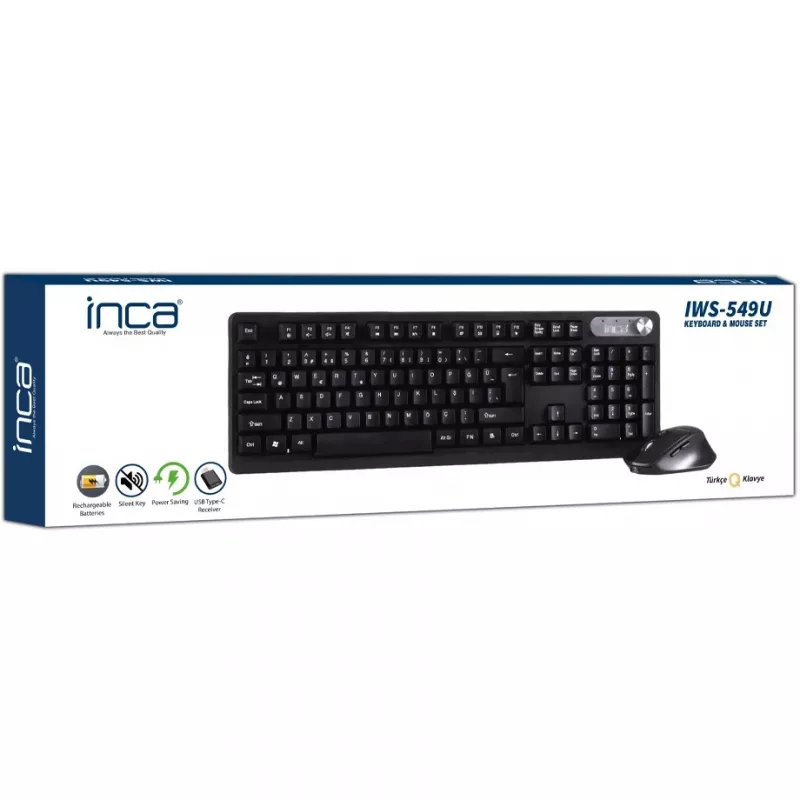 Inca IWS-549U Teclado y ratón incluidos Office RF Inalámbrico USB QWERTY Turco Negro