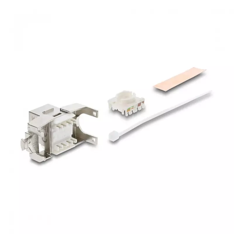 Módulo Keystone DELOCK RJ45 a LSA Cat.6A apantallado sin herramientas, plano, plata/blanco, con tapa antipolvo
