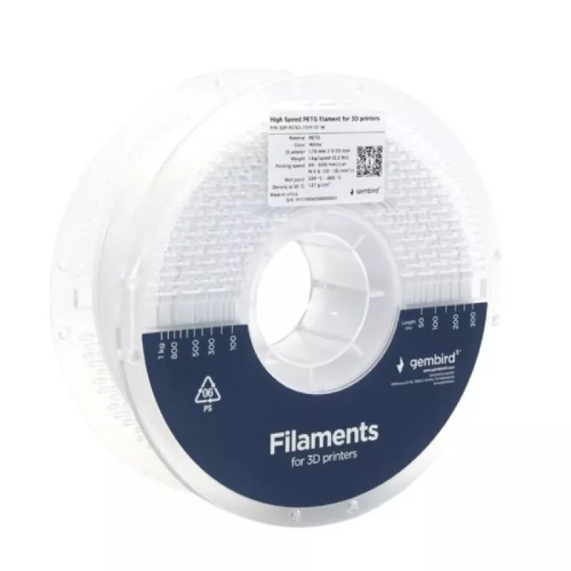Filamento para impresión 3D Gembird PETG 1,75 mm blanco 1 kg