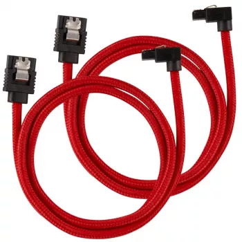 Cable SATA Corsair Premium-Sleeved en ángulo, Rojo 60 cm – pack de 2