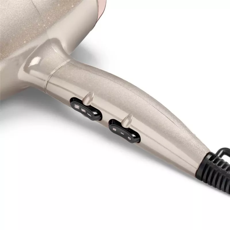 Secador de pelo BABYLISS 5914PE — 2000 W, motor DC, 3 niveles de calor, 2 velocidades, aire frío, Negro/Oro/Oro rosa