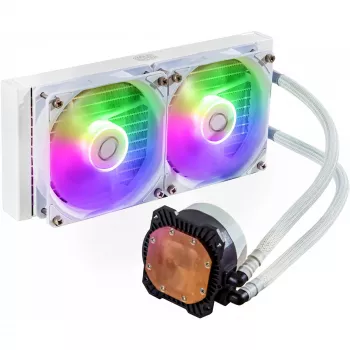 Kit de refrigeración líquida Cooler Master MasterLiquid 240L Core ARGB blanco — radiador de 240 mm, ventilador de 120 mm, compatible con LGA1700/AM5/AM4 y zócalos anteriores