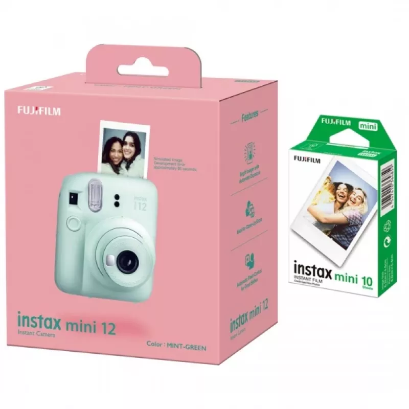 Cámara instantánea Fujifilm Instax Mini 12 verde menta con pack de 10 hojas de película instantánea