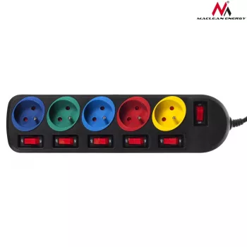 Regleta de enchufes Maclean MCE204M 1,5 m 5 tomas de CA Interior Negra, Multicolor