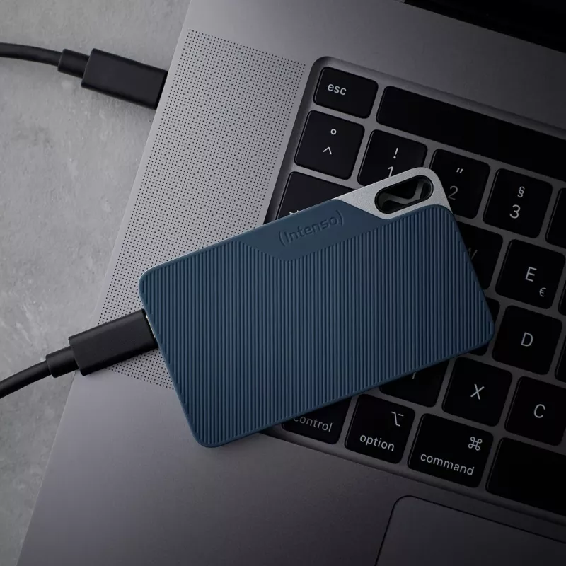 SSD portátil Intenso TX100, 500 GB, USB 3.2, antracita/azul