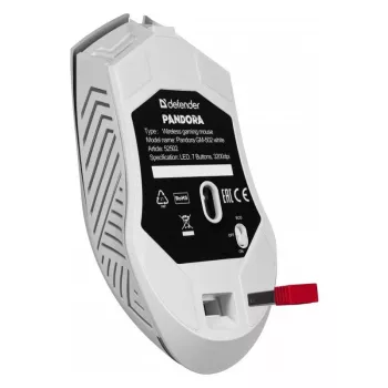Ratón gaming inalámbrico DEFENDER Pandora White – ambidiestro, 3200 DPI, 6 botones, programable, óptico, USB
