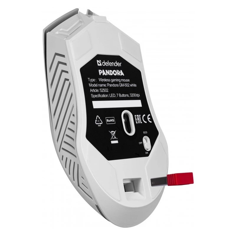 Ratón gaming inalámbrico DEFENDER Pandora White – ambidiestro, 3200 DPI, 6 botones, programable, óptico, USB