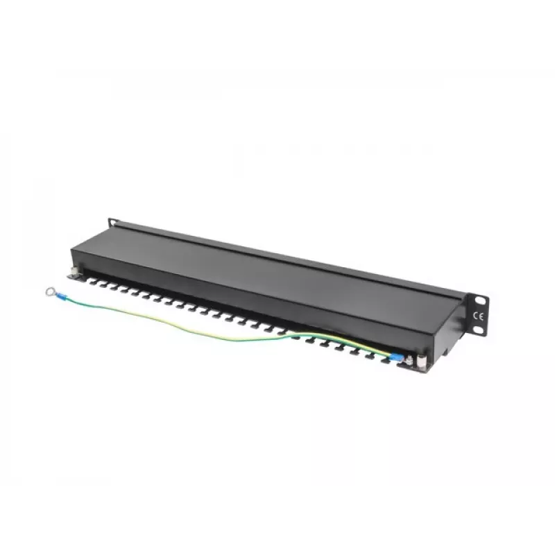 Patch panel 1U LANBERG PPS5-1024-B — 24 puertos RJ-45 Cat5, metal, negro, montaje en rack