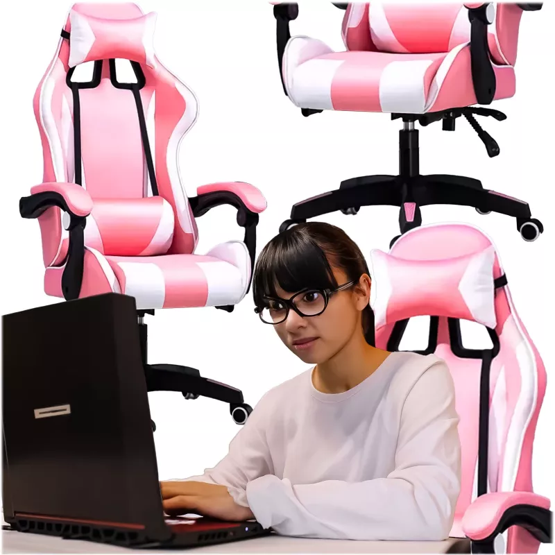 Extralink Gaming | Silla gaming | Oficina, giratoria, asiento envolvente, rosa-blanco, G-525