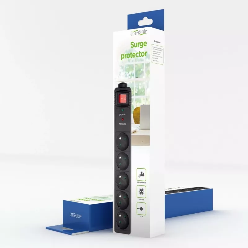 EnerGenie SPF5-C-5 Protector de sobretensión 5 tomas AC 250 V 1,5 m negro