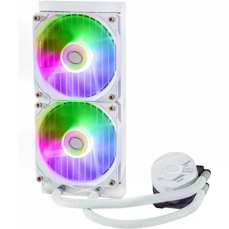 Kit de refrigeración líquida Cooler Master MasterLiquid 240L Core ARGB blanco — radiador de 240 mm, ventilador de 120 mm, compatible con LGA1700/AM5/AM4 y zócalos anteriores