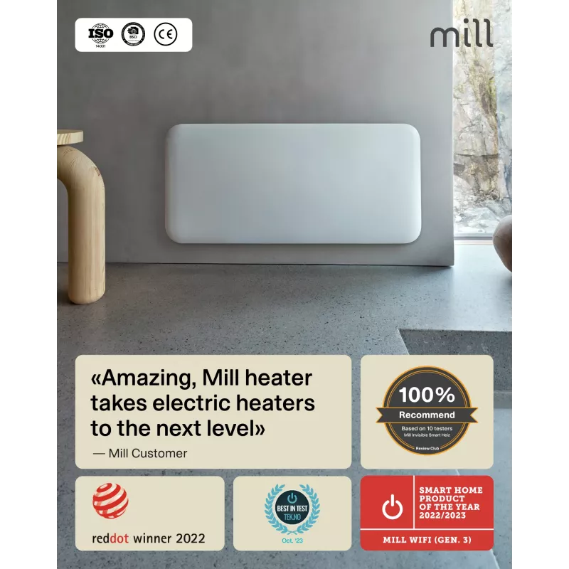 Mill WiFi Panel Heater | PA1500WIFI4A | emisor térmico | 1500 W | apto para habitaciones de hasta 22 m² | blanco | IPX4