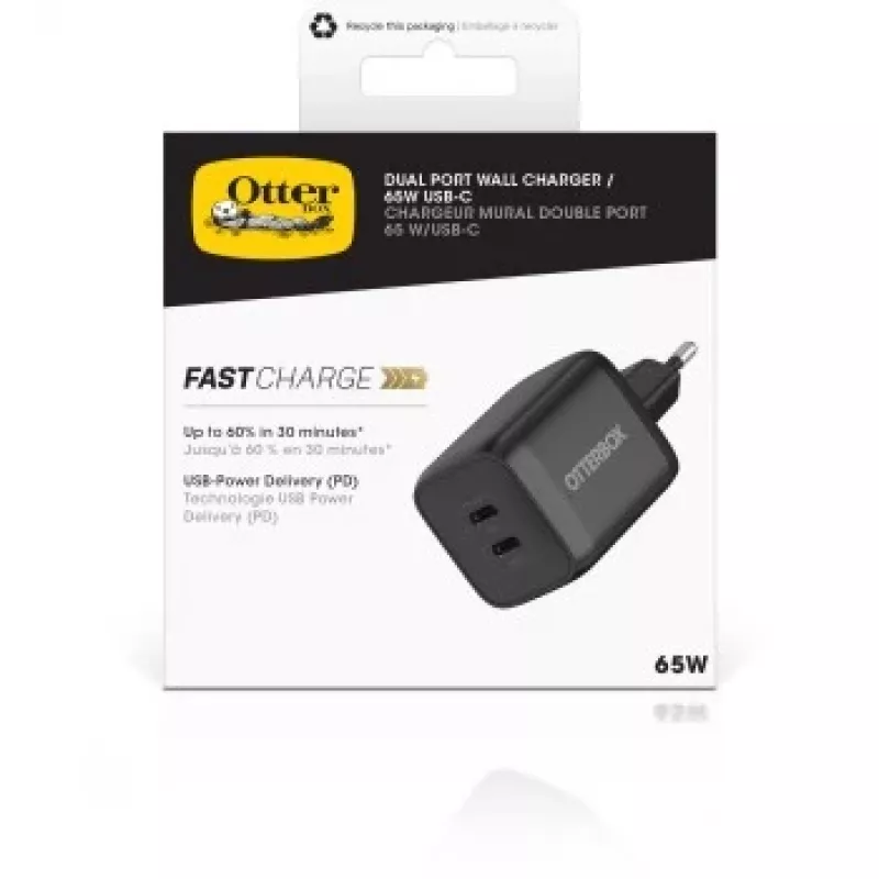 Otterbox Cargador de pared estándar EU 65W - 1X USB-C 45W + 1X USB-C 20W USB-PD