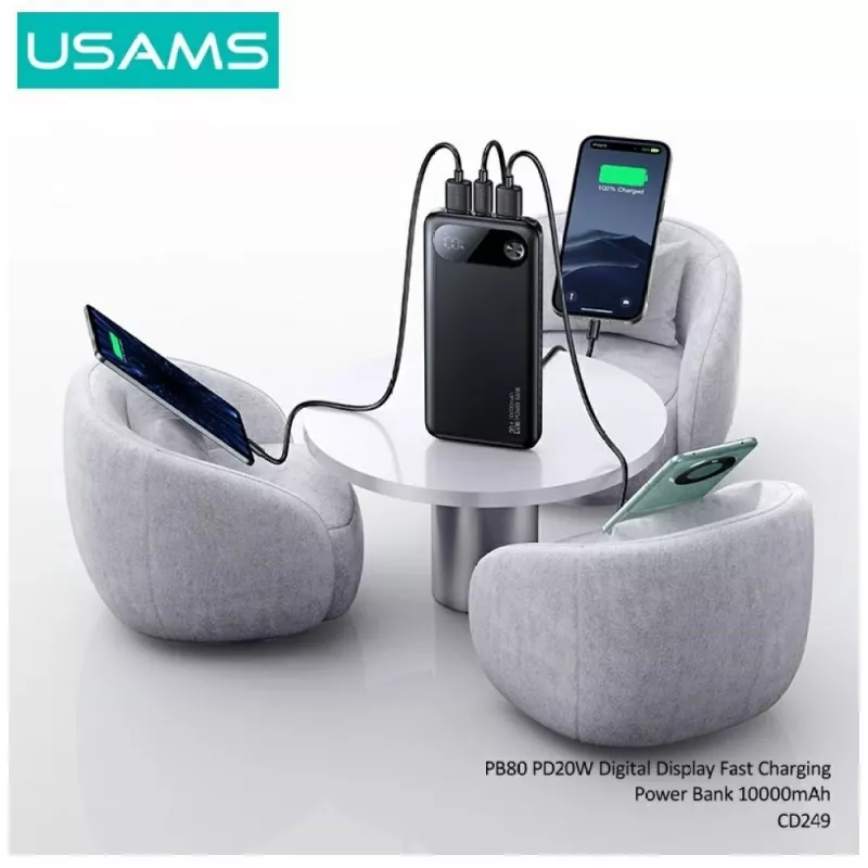 Batería externa portátil usams PB80 10000mAh 20W PD blanca