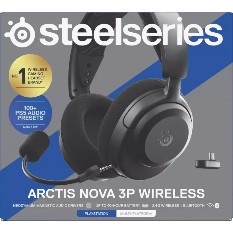 SteelSeries Arctis Nova 3P Wireless auriculares gaming inalámbricos, Bluetooth/2,4 GHz, negros