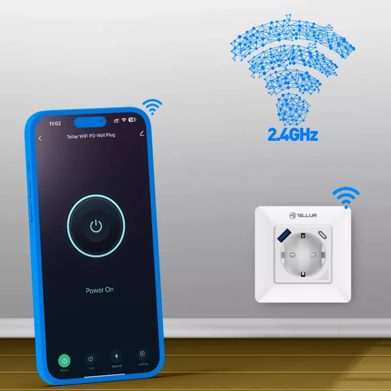 Enchufe de pared inteligente WiFi Tellur TLL331531 – 3600 W 16 A, control remoto por WiFi