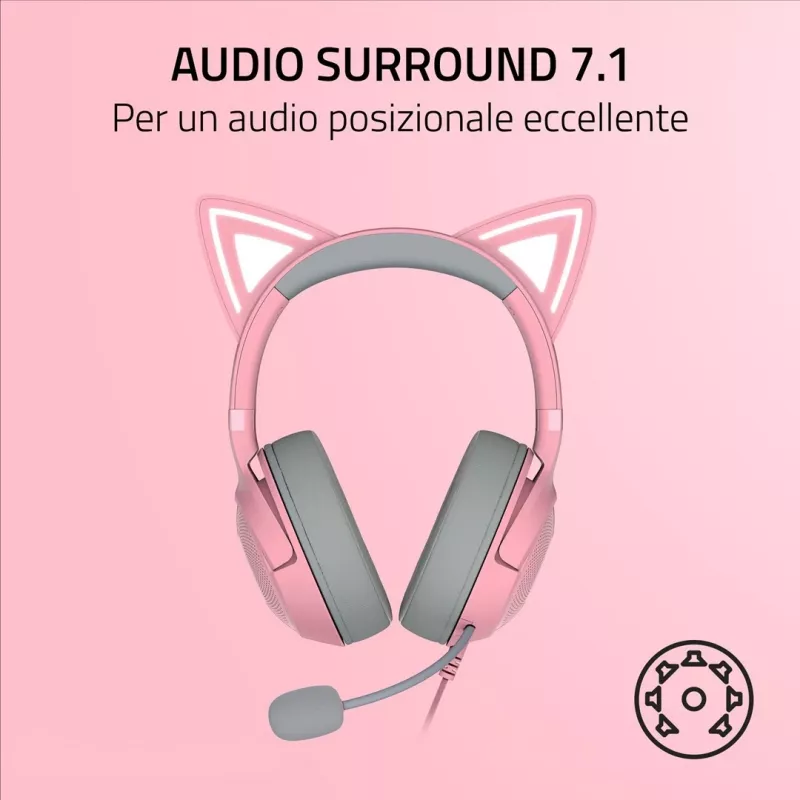 Razer Kraken Kitty V2 RZ04-04730200-R3M1 auriculares gaming con cable, USB-A, micrófono, drivers de 40 mm, Quartz Pink