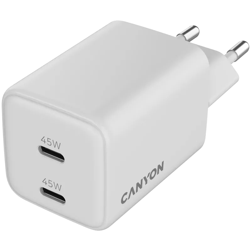 Cargador Canyon CU45CC GaN 45 W 2xPD, blanco (CNS-CUW45CC)