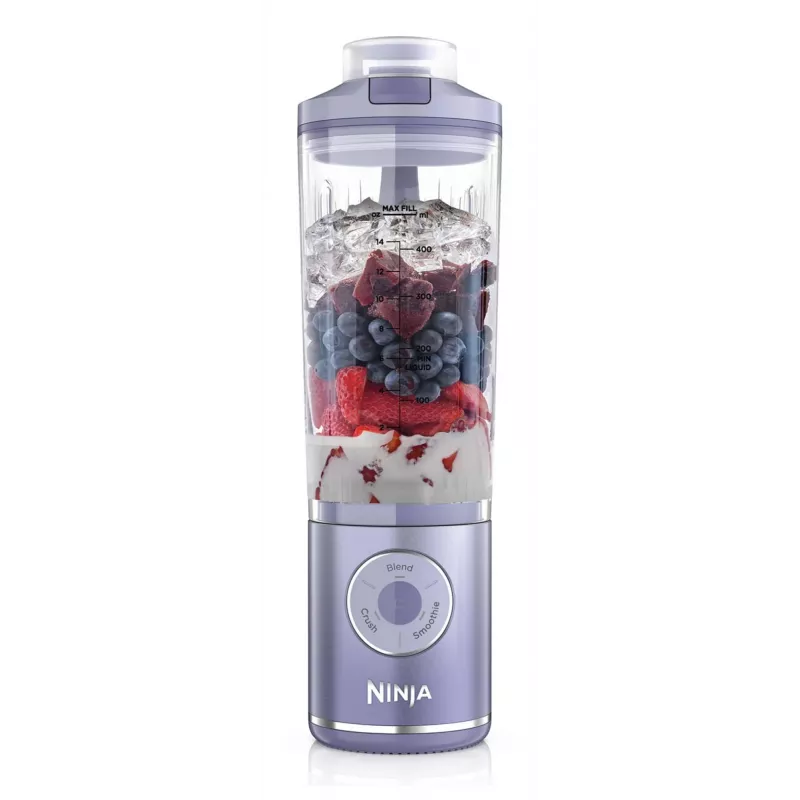 Batidora portátil Ninja BC251EULD — recipiente de 0,57 L, batería 11,1 V, cuchillas de acero inoxidable, lavanda/transparente